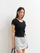 【即日発送】button slit string half t-shirts