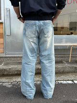 Double back pocket embossed denim pants