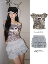 アイズ レオパード オフショルダー 半袖 Tシャツ
