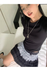 ヴィンテージレースチェックプリーツドスカート