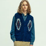 chimayo pattern brushed knit vest navy