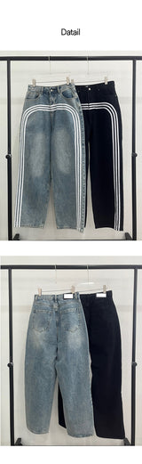 [Unisex] Track wide denim pants (2color)