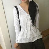 chalu frill layered button strap cardigan