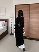 Quiet Bow Ribbon Trim Contrast Knit Long Sleeve Top