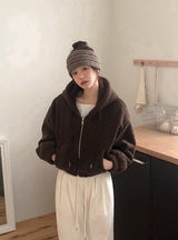 #ボアフリース クロップ ルーズフード ジップアップ (5color)