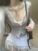 [only suzen] rofia Cross White Pearl Necklace