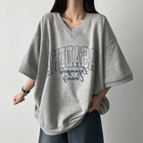 Das Boxy Fit V-Neck Sweatshirt Short Sleeve T-shirt