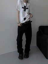 [unisex] back zipper cutting baggy pants 