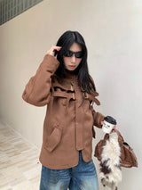 Suede lace-up no-collar jacket