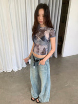 メッシュスパンデックスプリントショートスリーブTシャツ