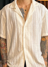 Loose-fitting ethnic punched collar knit shirt 3COLOR