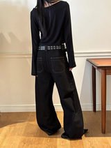 [Unisex] ステッチブーツカットデニムパンツ