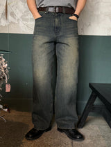 Deep oil denim pants