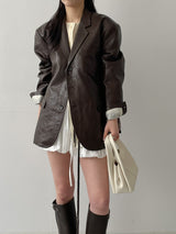 [unisex] Crack Single Leather Over Fit Jacket