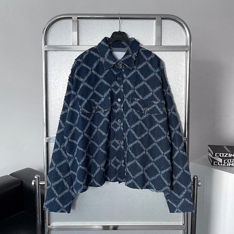 CR denim destroyed cutting cropped jacket (2 colors)