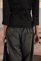 Button frill jacket - black  