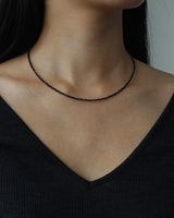 [Silver 925] Black Spinel Gem Necklace (Long ver.)