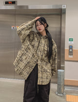 Trine check quilted padded hood shirt