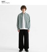 クロップチェック長袖シャツ ミント