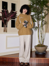 Four-color lapel loose raglan wool sweater
