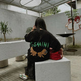 PEANUT STAIN - ジェミニゾディアックブラックオーバーサイズ Tシャツ