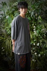 ペイズリー柄カットアウト 1/2 Tシャツ (Charcoal)
