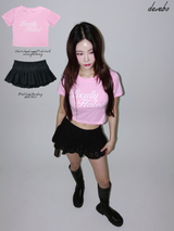Short-sleeved cropped T-shirt with coloring lettering