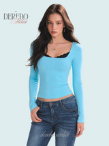 Mint Blue Square Long-Sleeve T-Shirt