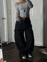 Grey shirring T-shirt