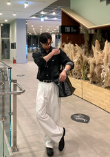 ノーメースバックバンディングコットンツータックワイドパンツ