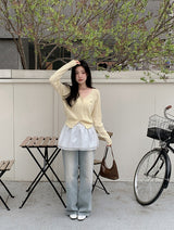 Motif Raglan V-neck Knit Cardigan (6color)