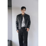 エッセンシャルクラックレザーバイカージャケット(Black)