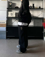 CN leopard patch hooded zip-up