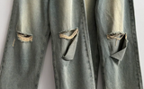 Andy Knee Damage Cutting Deep Washed Denim Wide Pants