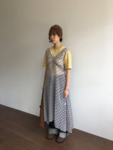 クロスチェックシフォンロングワンピースドレス (1color)