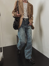 スケールパネルワイドデニムパンツ (2 color)