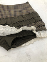 Brown Vintage Check Skirt Pants