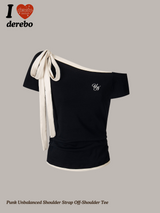 Punk Unbalanced Shoulder Strap Off-Shoulder Tee