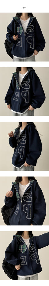 Pair Check Heart Hooded Zip-Up