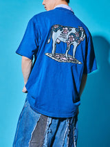 サクラアニマルズネイビーデニムウォッシュドTシャツ (カウ)