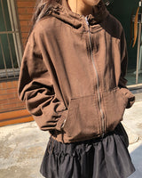Peon Pigment-Washed Two-Way Crop Hoodie Zip-Up