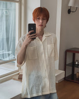 Wavy Open Collar Half Shirt