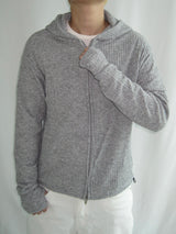 Slim Fit Finger Hole Ribbed Cropped Hood Zip-Up (2c)