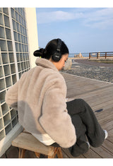 Mink collar short zip-up fur jumper jacket