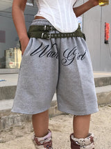 Girls Front Lettering Bermuda Pants