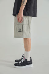 LOGO POINT NYLON CARGO HALF PANTS - LIGHT GRAY