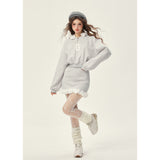[GirlyFancyClub] Autumn/Winter Outfit 3D Flower Grey Casual Skirt