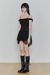 PETAL RUFFLE DRESS black