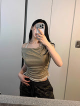 Soft Fit Layered Off-Shoulder Sleeveless