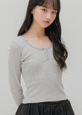 ストライプコンビバートンTシャツ (レッド)